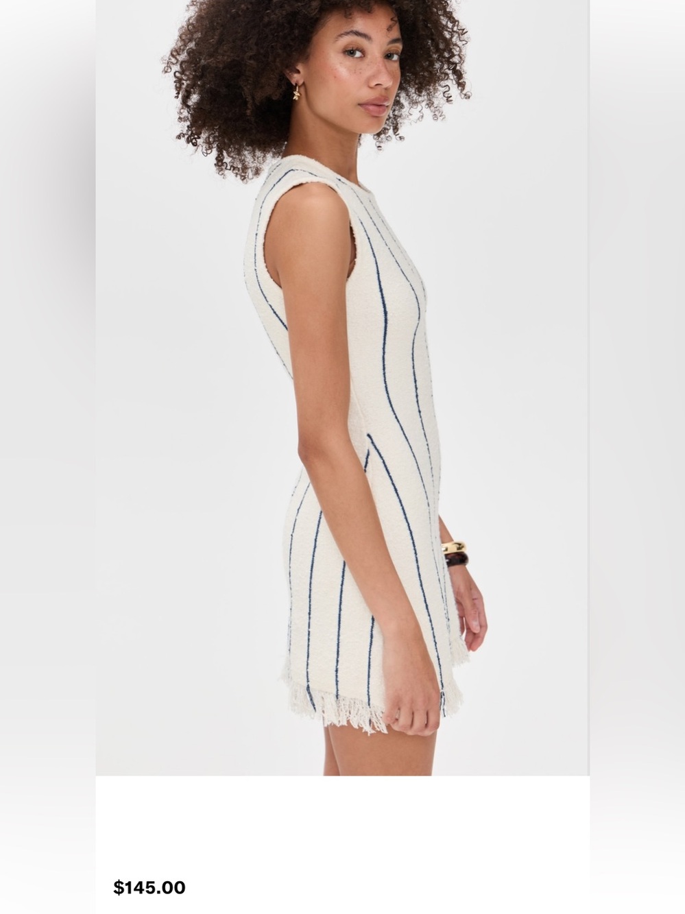 A.Ligne Cream Sleeveless Mini Dress with Navy Pinstripes - Picture 8 of 10
